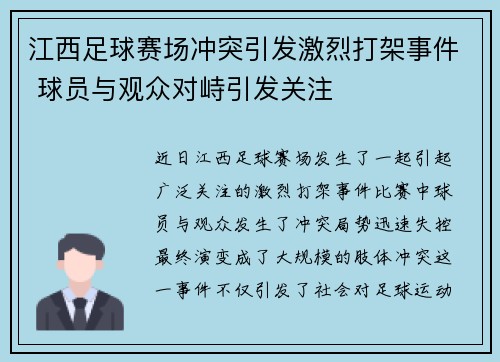 江西足球赛场冲突引发激烈打架事件 球员与观众对峙引发关注